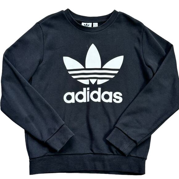 Adidas Girls Black Logo Sweatshirt Size Small 8/10 - Picture 1 of 2